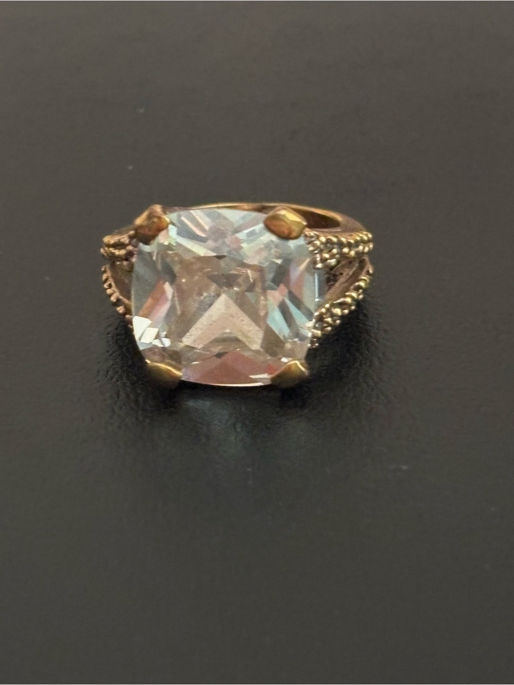Rose Gold Statement Ring with Clear Cushion Stone